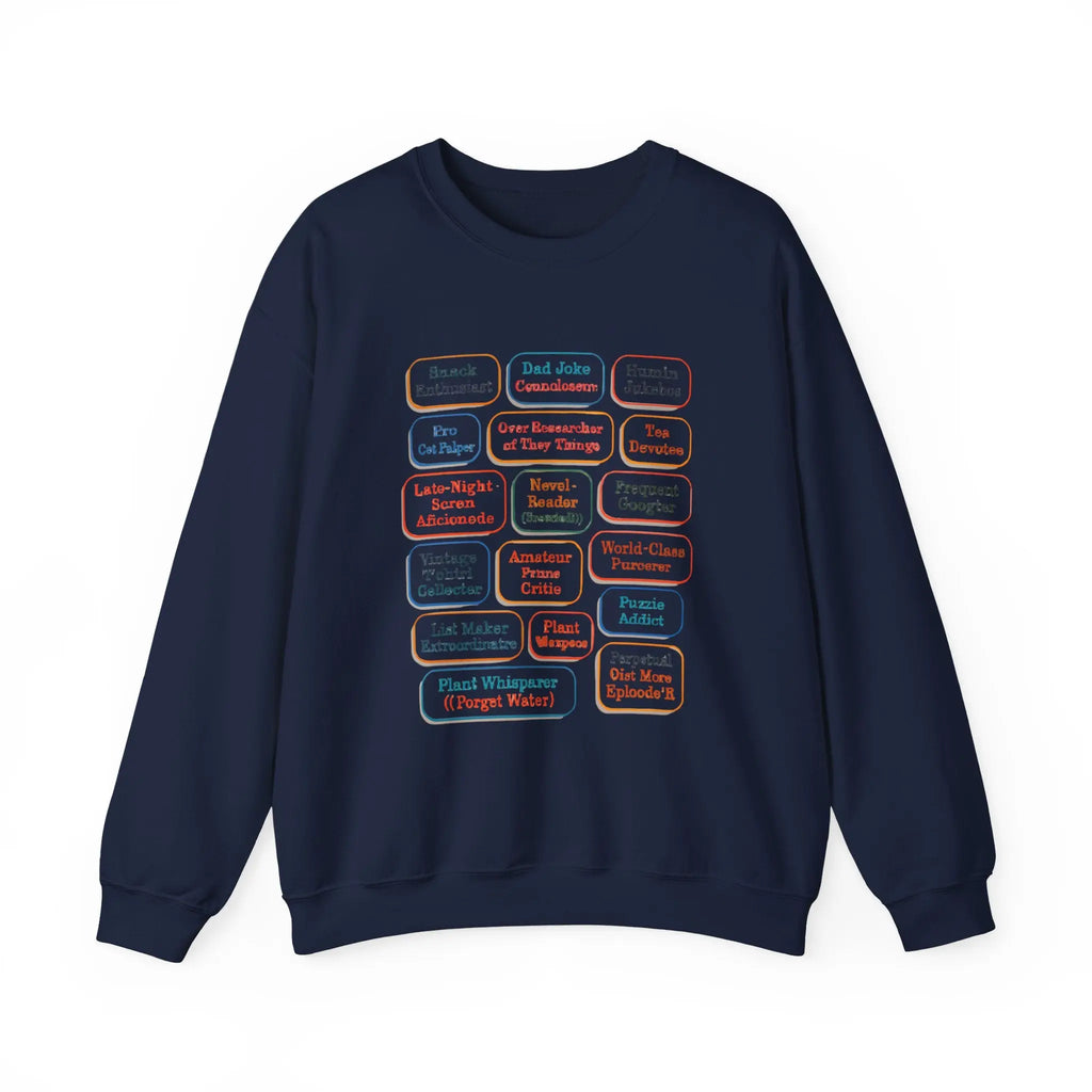 Crewneck Sweatshirt — Retro Name Badge Grid Design Printify