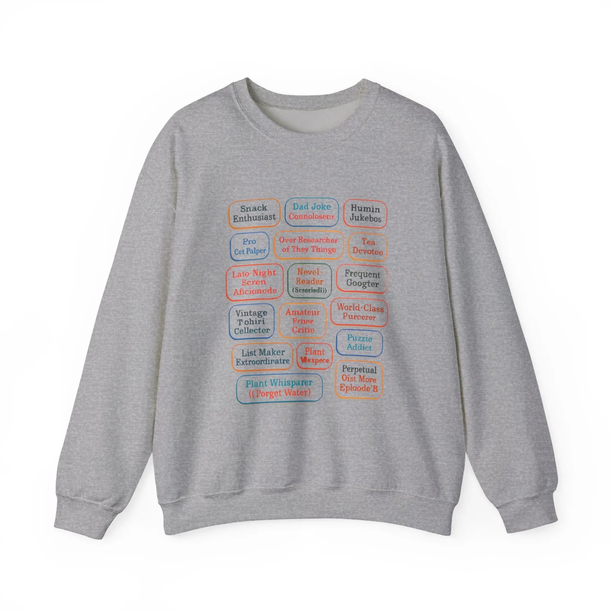 Crewneck Sweatshirt — Retro Name Badge Grid Design Printify