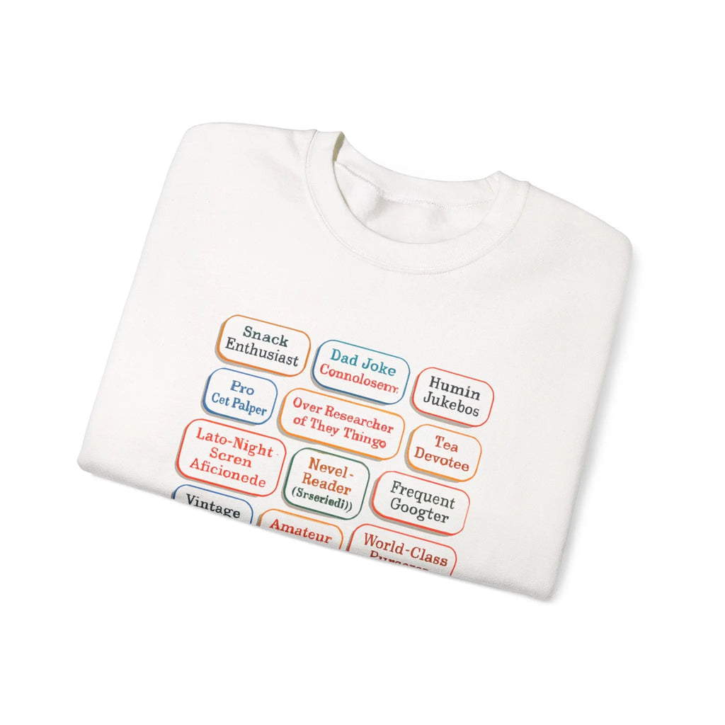 Crewneck Sweatshirt — Retro Name Badge Grid Design Printify