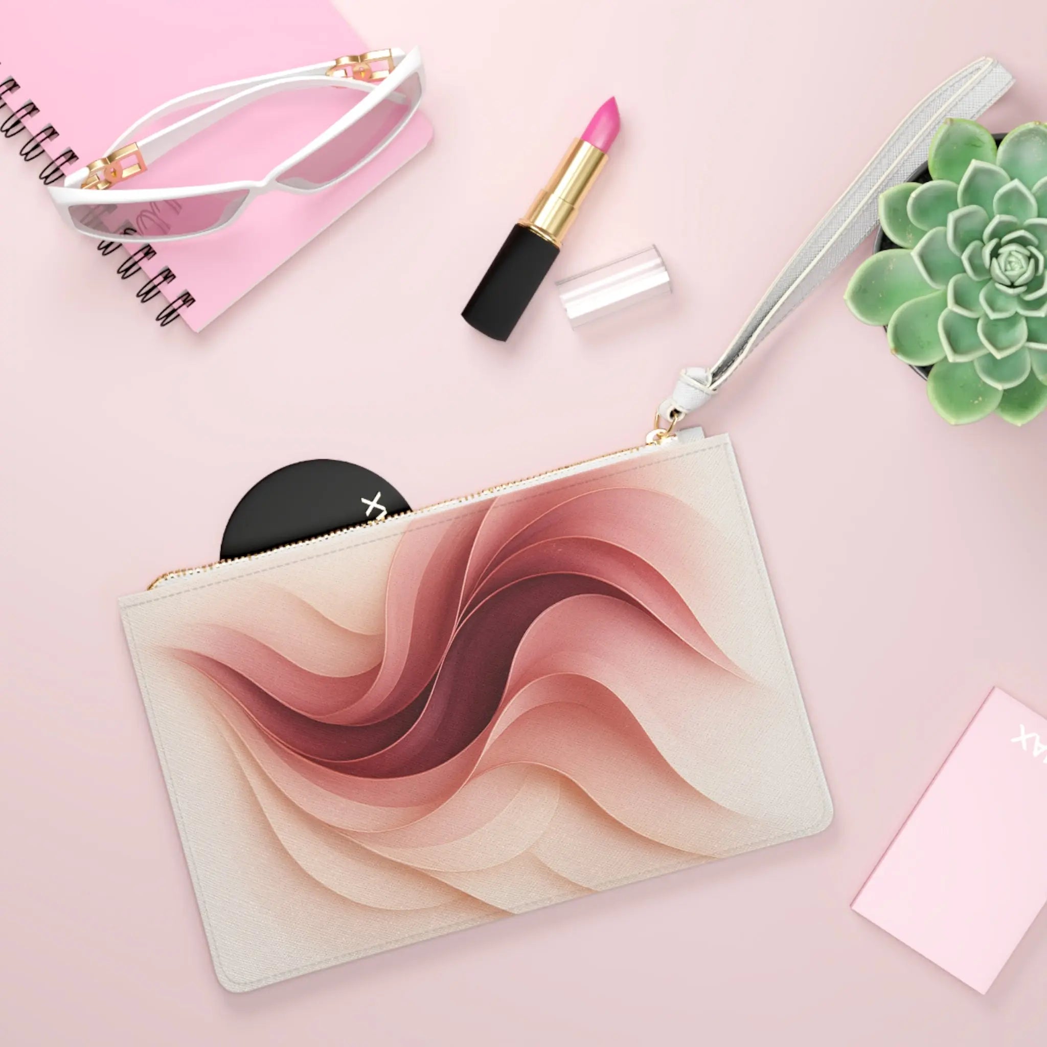 Abstract Blush Wave Clutch Bag — Pink Swirl Wristlet Purse Printify