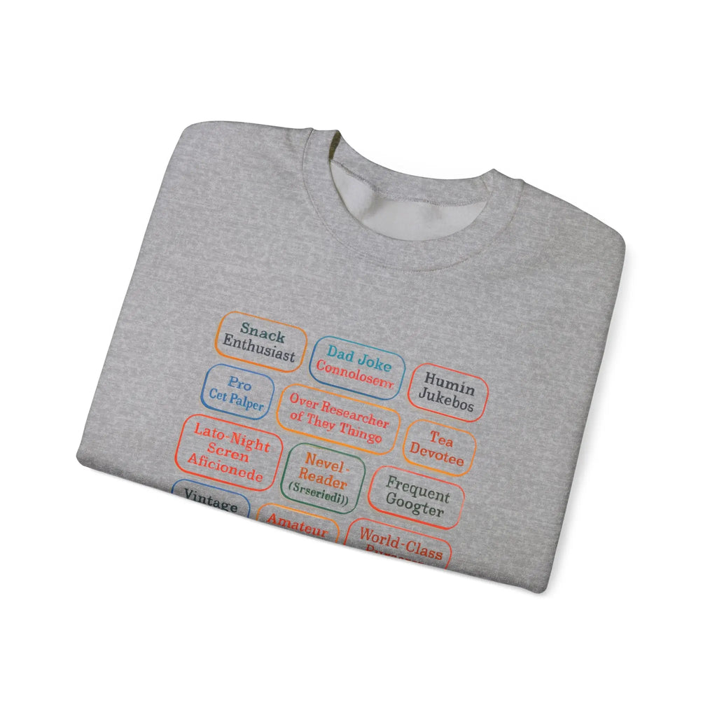 Crewneck Sweatshirt — Retro Name Badge Grid Design Printify